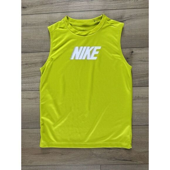 NWT Nike Dri-Fit Sleeveless Training Muscle Tank Top L Large Big Kids Green Logo - Picture 1 of 1